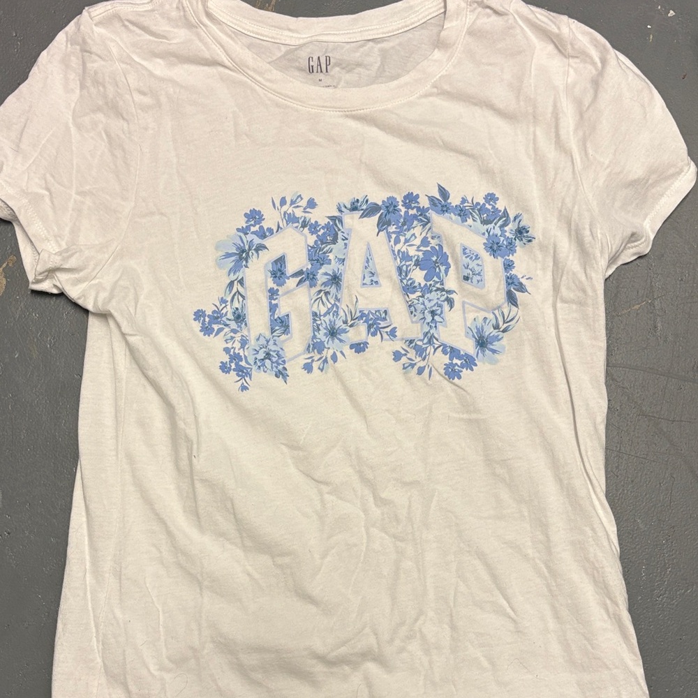 GAP White Tee with Blue Floral Design